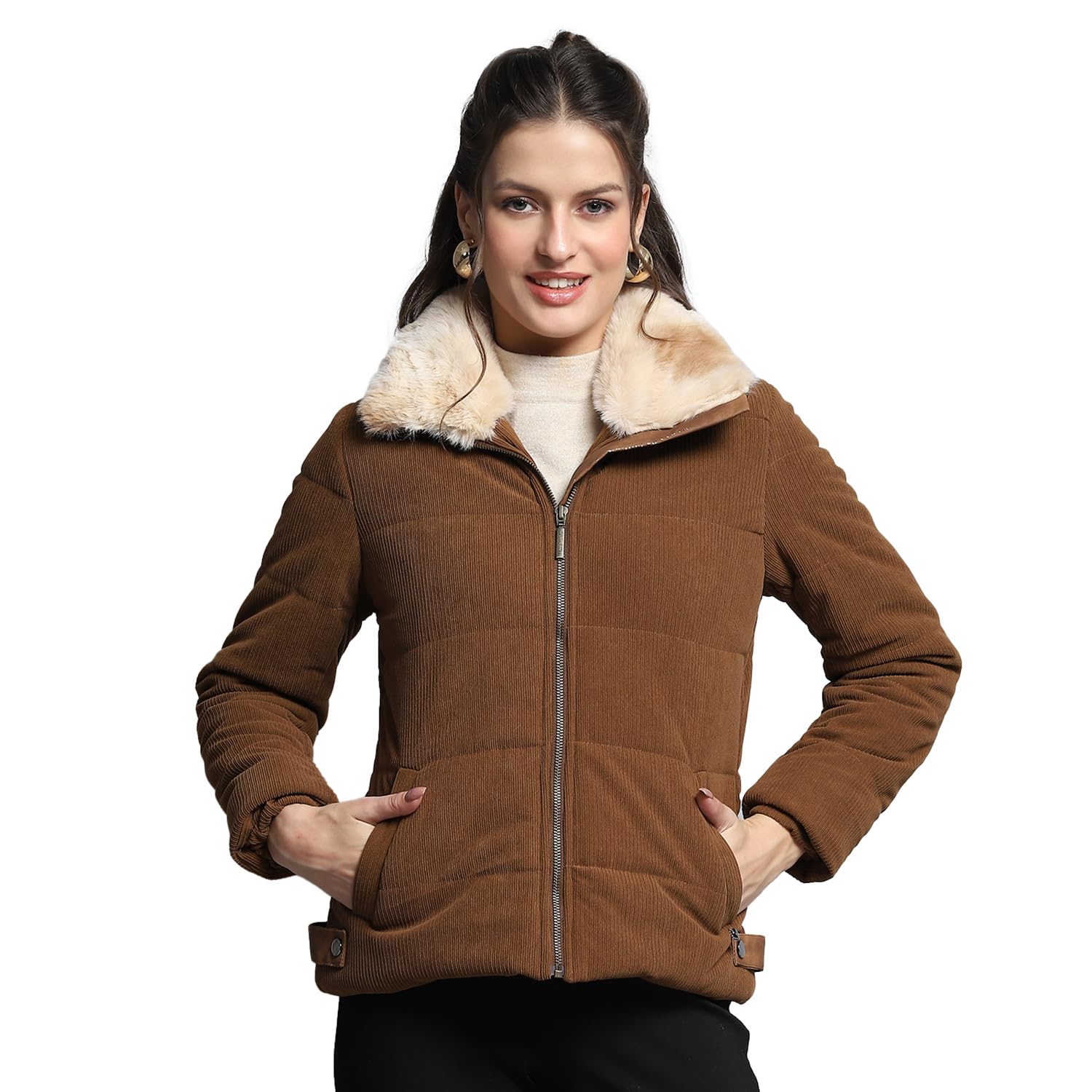 monte carlo Womens Solid Khakhi Collar Neck Full Sleeve Jacket-picture-30