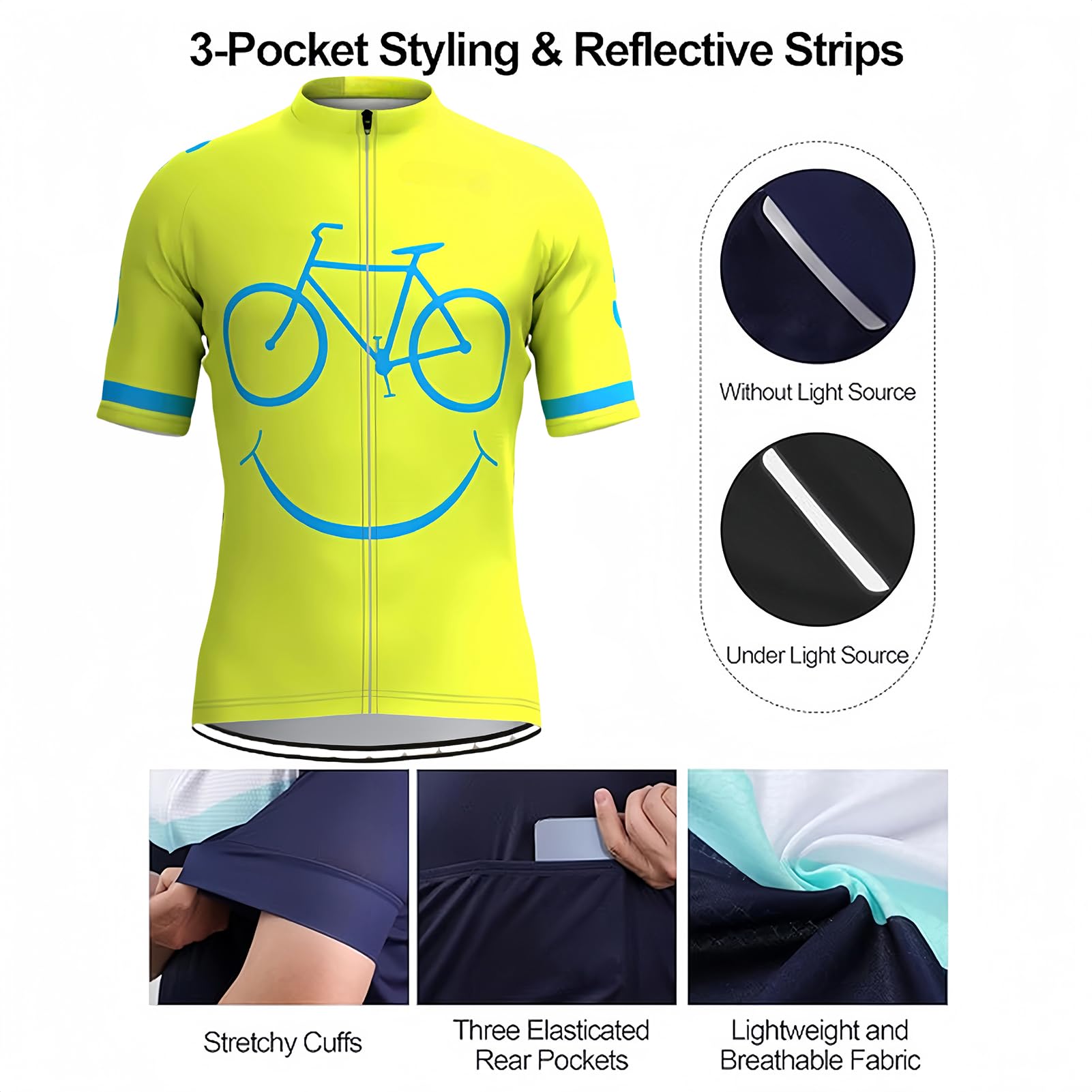 Conjunto de Maillot de Ciclismo para Hombre, Ropa Ciclismo Verano para Hombre Traje Ciclismo Manga Corta y Culotte Pantalones Cortos (Amarillo,3XL)