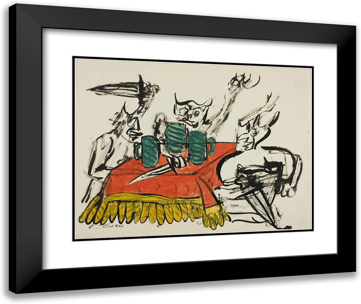 ArtDirect Jose Clemente Orozco 24x20 Black Modern Framed and Double Matted Art Print Titled Demons Seated at a Table