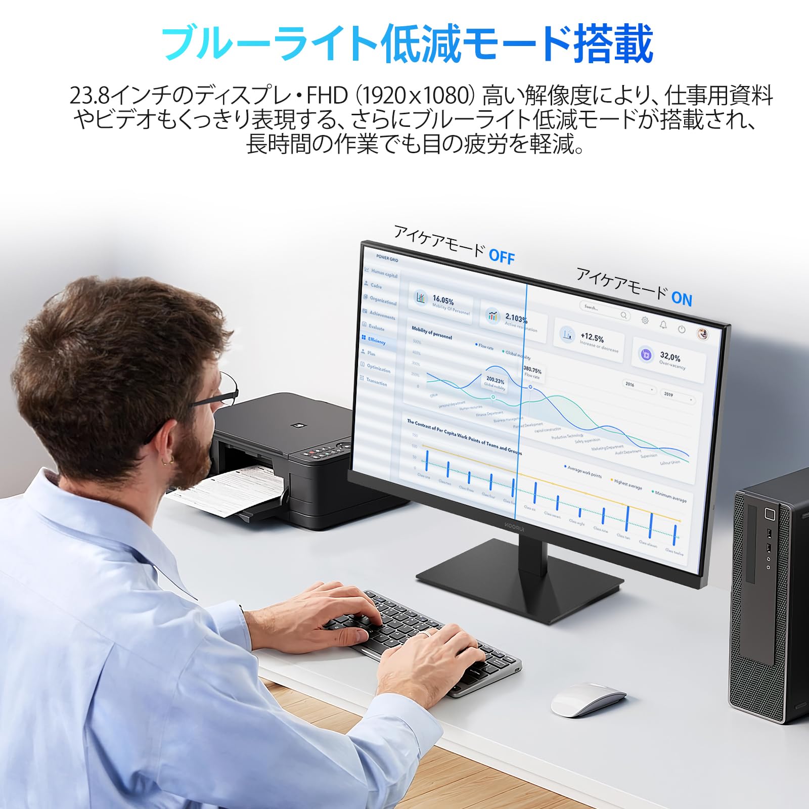 KOORUI Gaming Monitor 24 pollici, Altoparlanti incorporati, FHD 1920 * 1080p, 100Hz, Montabile VESA 75 x 75 mm, Adaptive Sync, Cura Degli Occhi e Regolazione Ergonomica Dell'Inclinazione