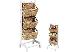 3-Tier Wicker Storage Shelf: Basket Floor Stand with Water Hyacinth Organizer