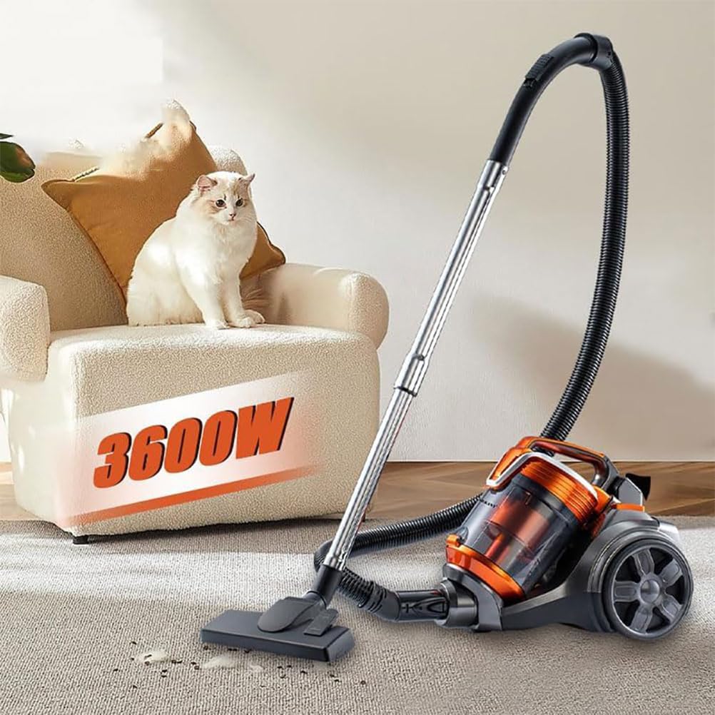 Aspiradora cilíndrica sin Bolsa de 3600 W, Limpiador ciclónico de alfombras y Suelos Duros, Ligero y Compacto, Filtro HEPA, Manguera Extensible, para Polvo, Suciedad y Suelos