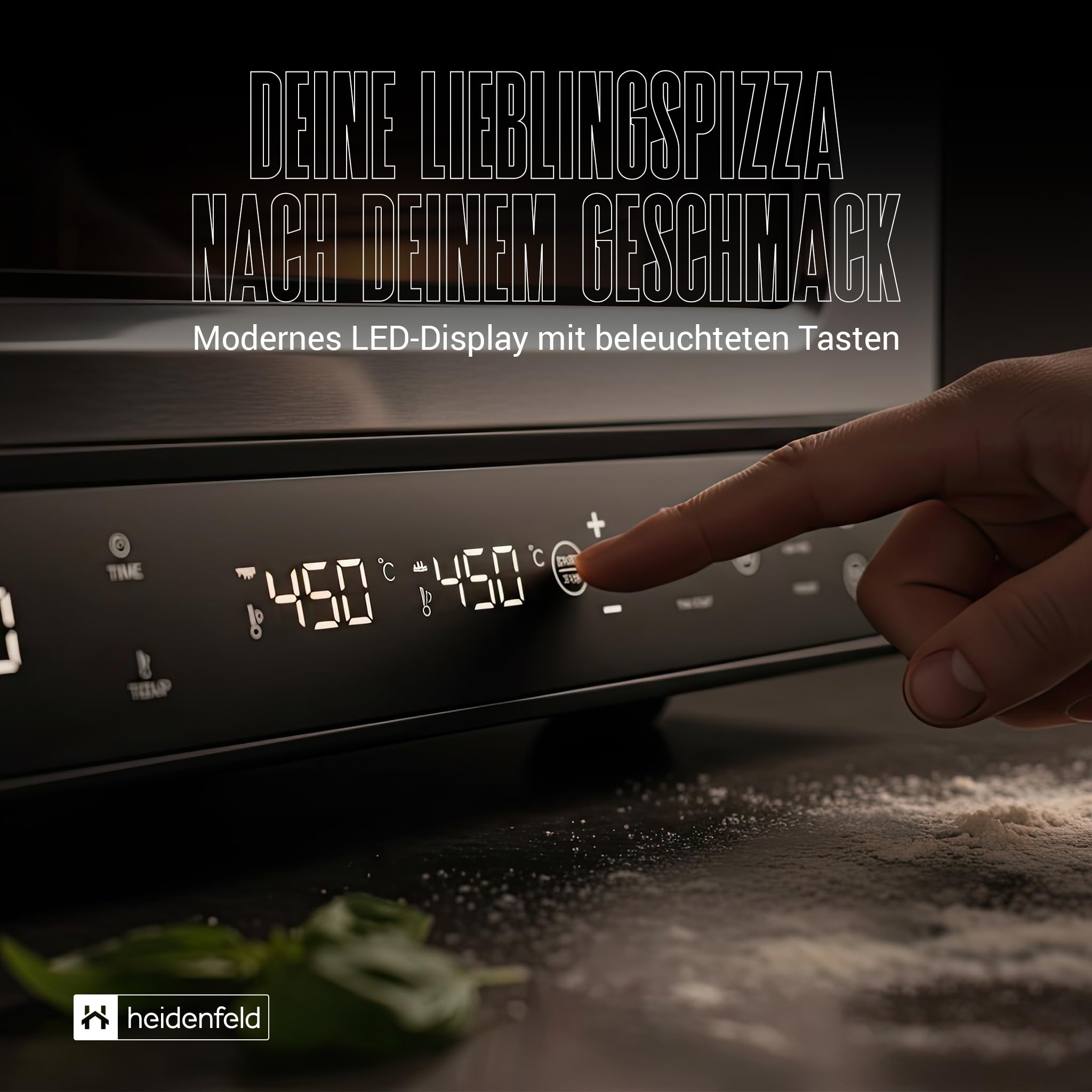Heidenfeld Pizzaofen | 1850 Watt bis 450°C - Backofen inkl. Pizzastein & Pizzaschieber - Pizzaofen elektrisch - Pizza Ofen - Elektrischer Pizzabackofen - Pizza Maker - Pizzamaker - Steinofen