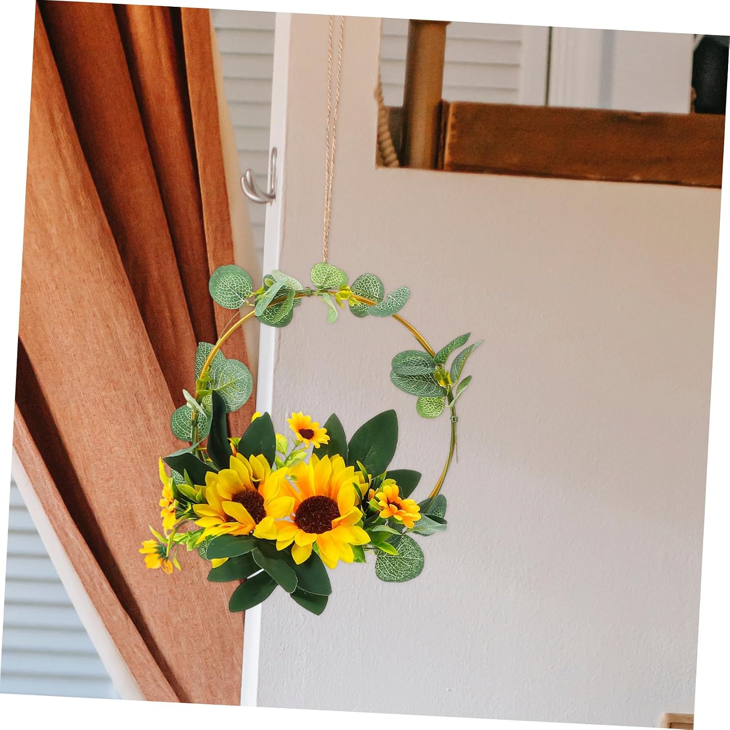 Cabilock 1Pc Artificial Sunflower Garland Wreath Iron Art Wall Hanging Decoration for Home Wedding and Festive Sunflower Floral Design for Wall and Door