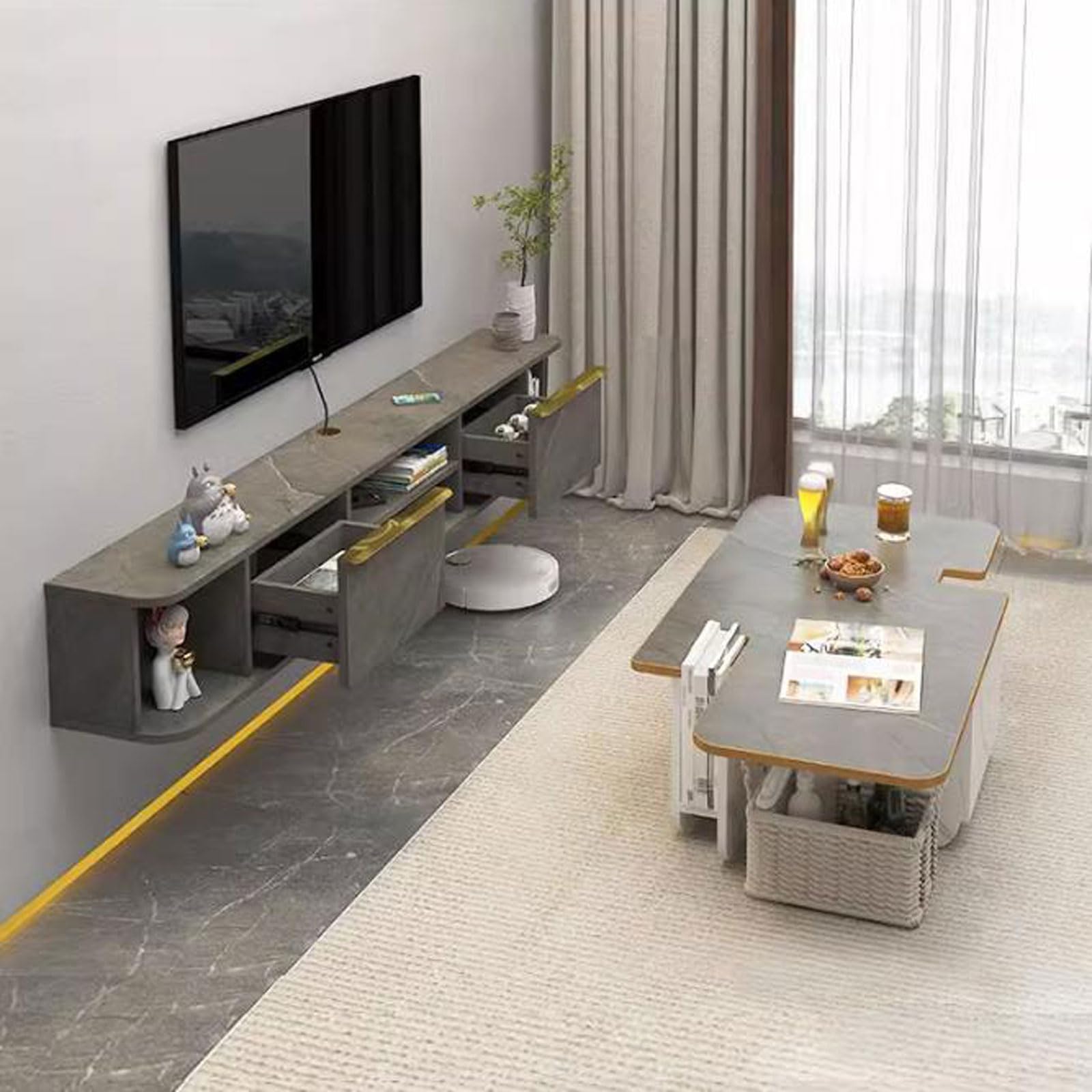 Pływająca półka pod telewizor Szafka pod TV Stojak pod TV Konsola multimedialna Biurko Audio/Video Hutch Półka na elektronikę Podzespoły do ​​telewizora Witryny Półka do gier Półka na książki