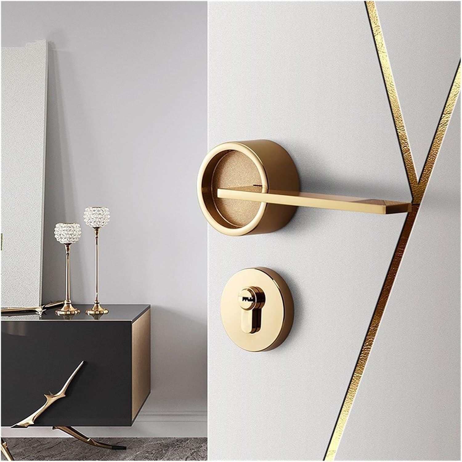 Golden Door Lock Handle Lock Indoor Bedroom Magnetic Silent Split Door Lock Room Door Household Door Handle Lock Door Lock