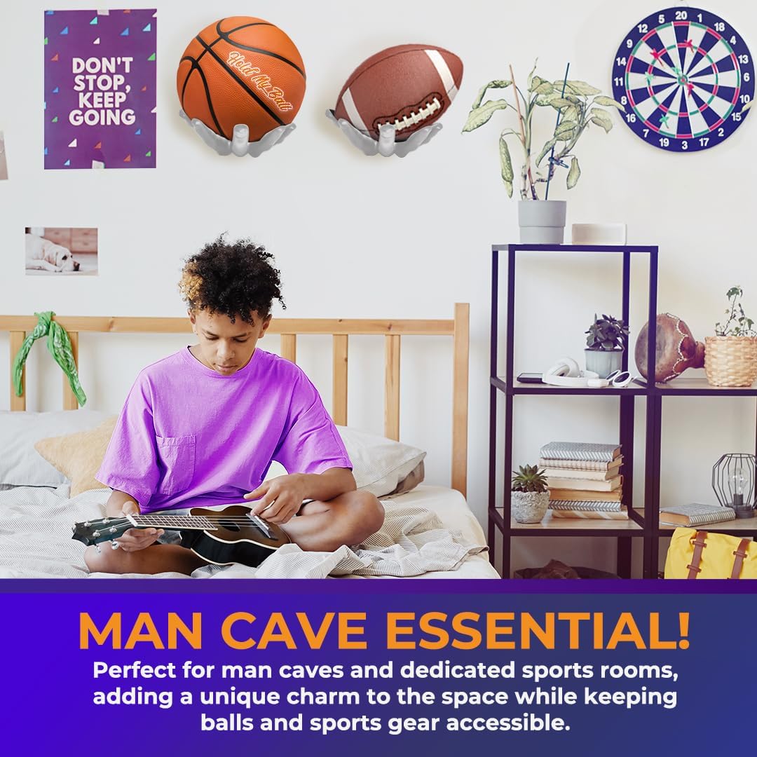 Wall-Mounted Ball Holder – Premium Resin – Basketball, Soccer, Football Display – Secure Ball Hanger, Sports Room Decor, Basketball Wall Mount for Man Caves, Memorabilia