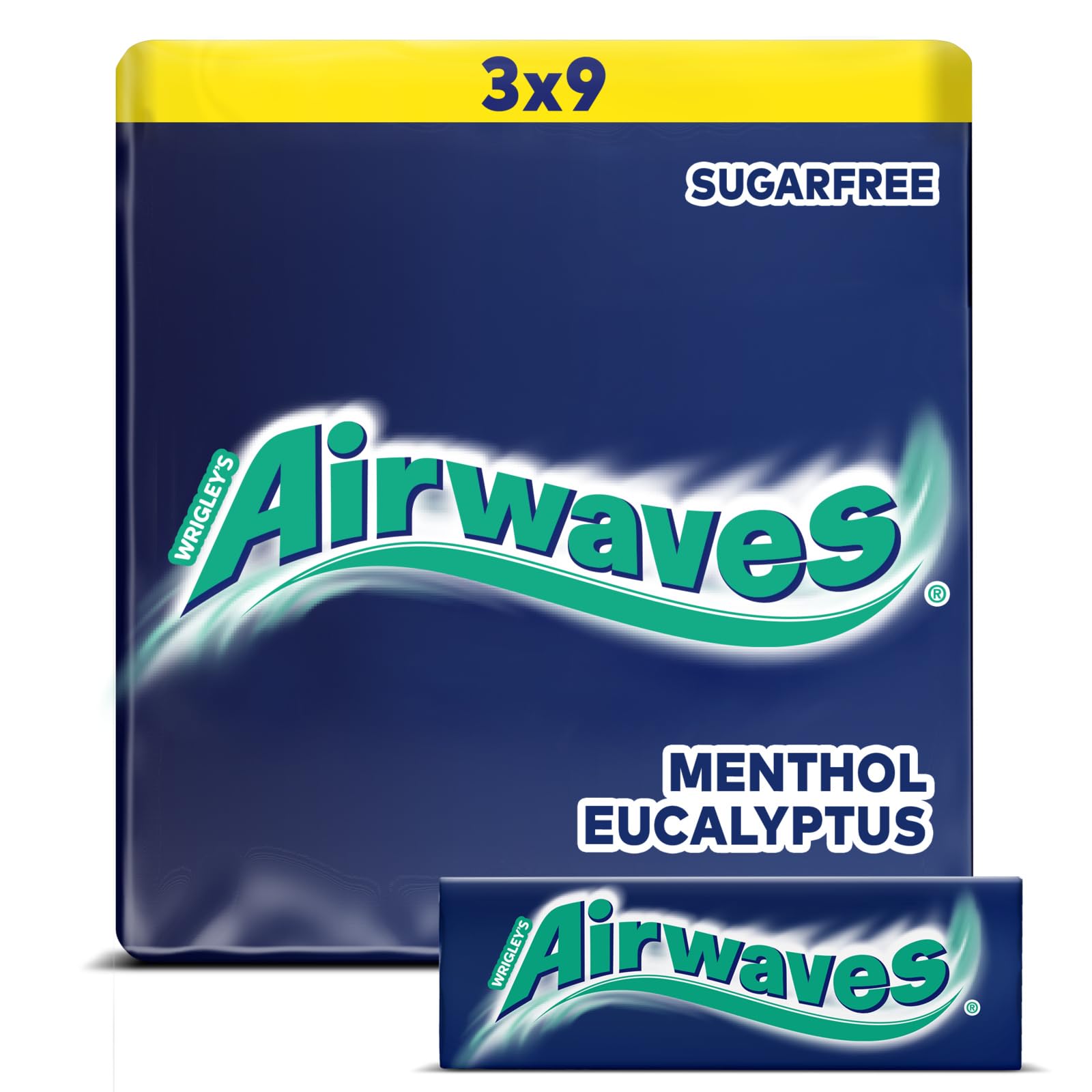 Airwaves Gum Menthol & Eucalyptus 9 Pieces per Pack, Multipack of 20 x 3 Packs (60 Total Packs)