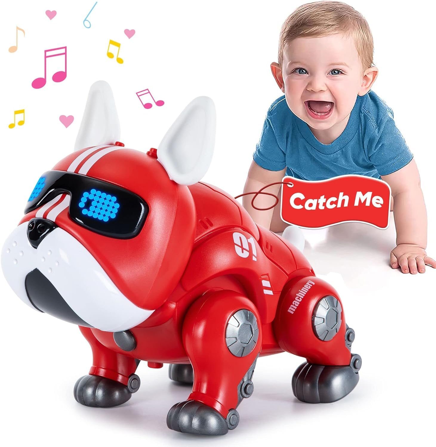 Intelligent Smart Animals Walking Dancing Music Shining Light Robot Dog Pet Toy (Robot Dog_Red)
