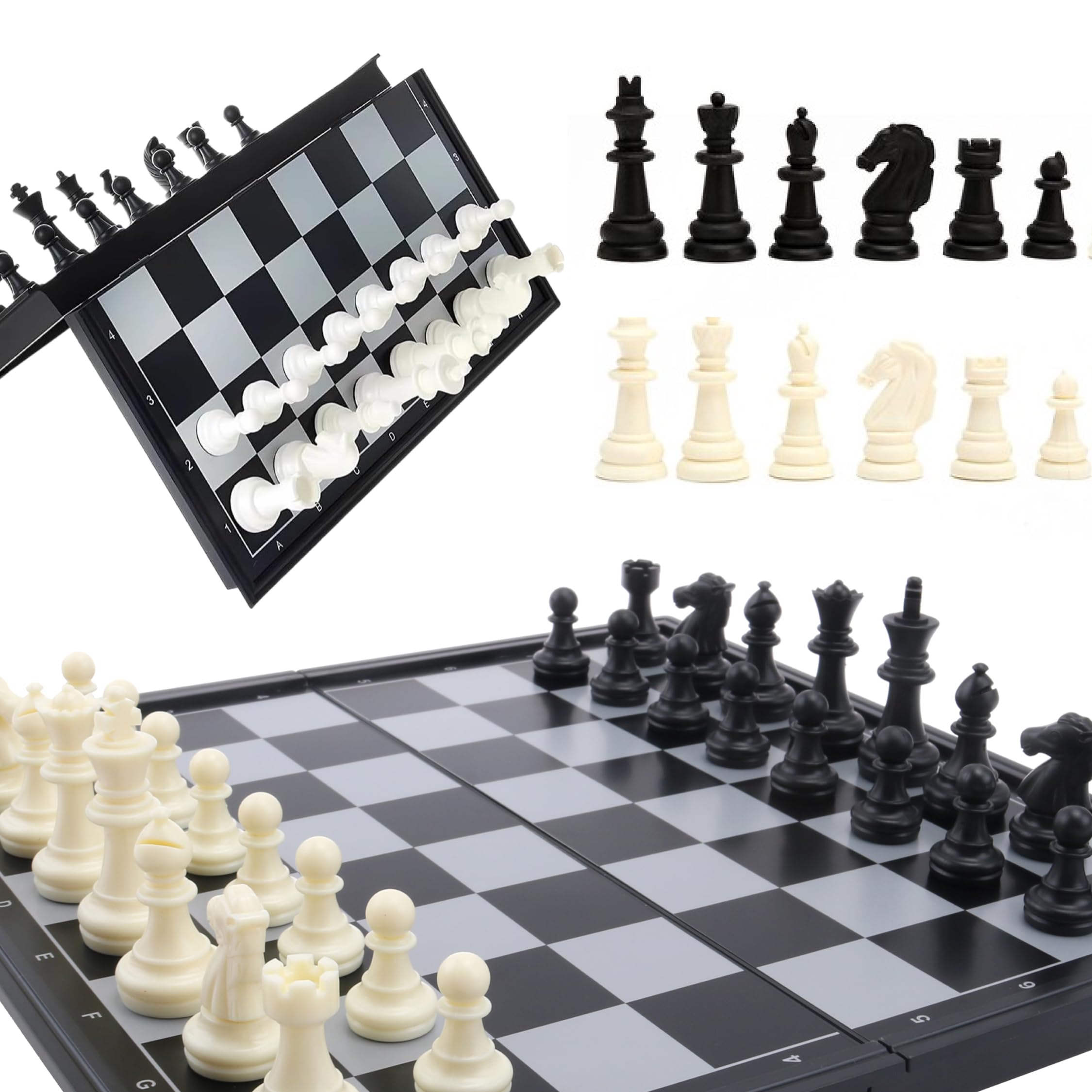 UniTrain Magnetic Portable Medium Chess Board Game Set - Travel Chess Set with Folding Board and Chessmen