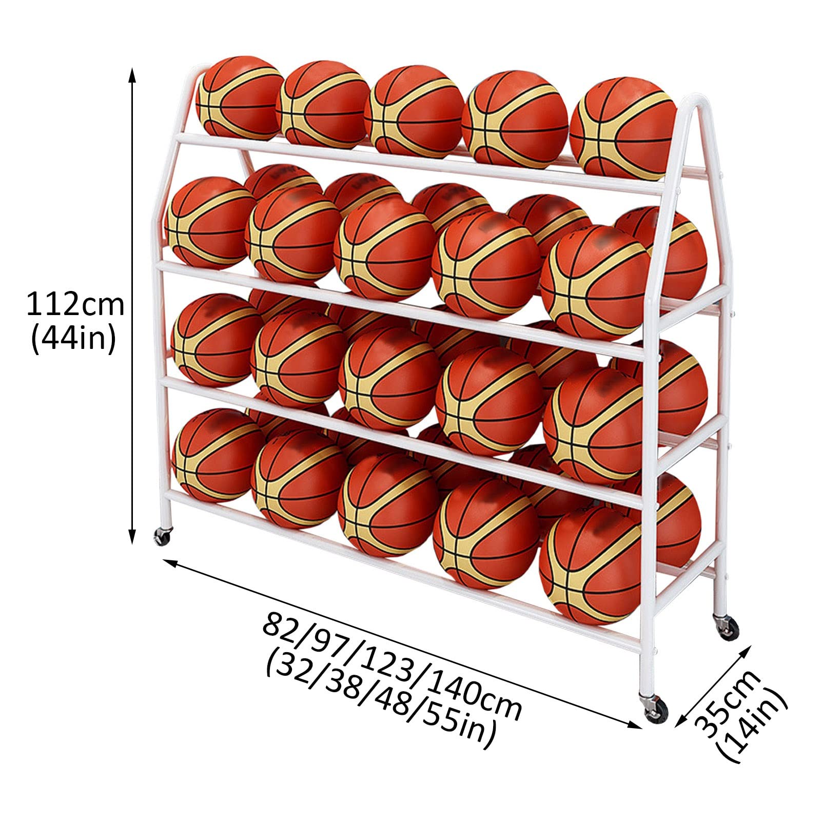 Basketballständer mit 4 Ebenen, große Kapazität, Ball-Aufbewahrungshalter für Basketbälle, Fußball, Volleyball, 140 cm