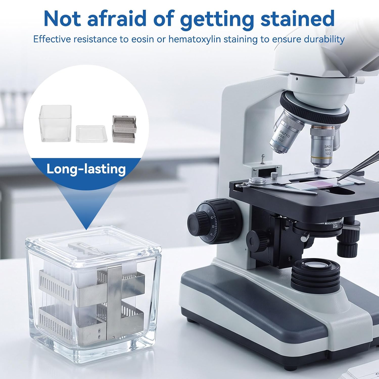 Glass Staining Jar with Lid, Slide Staining Tank Clear Container for Laboratory Experiments Animal and Plant Specimens (30 Slides Capacity Jar Stainless Steel Rack)