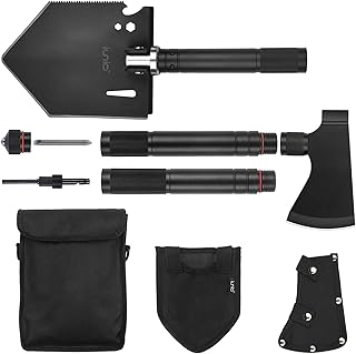 iunio Folding Shovel and Camping Axe Tool Kit, with Carrying Bag, Multitool Spade, Survival Hatchet for Camping, Hiking, Backpacking, Entrenching, Car Emergency