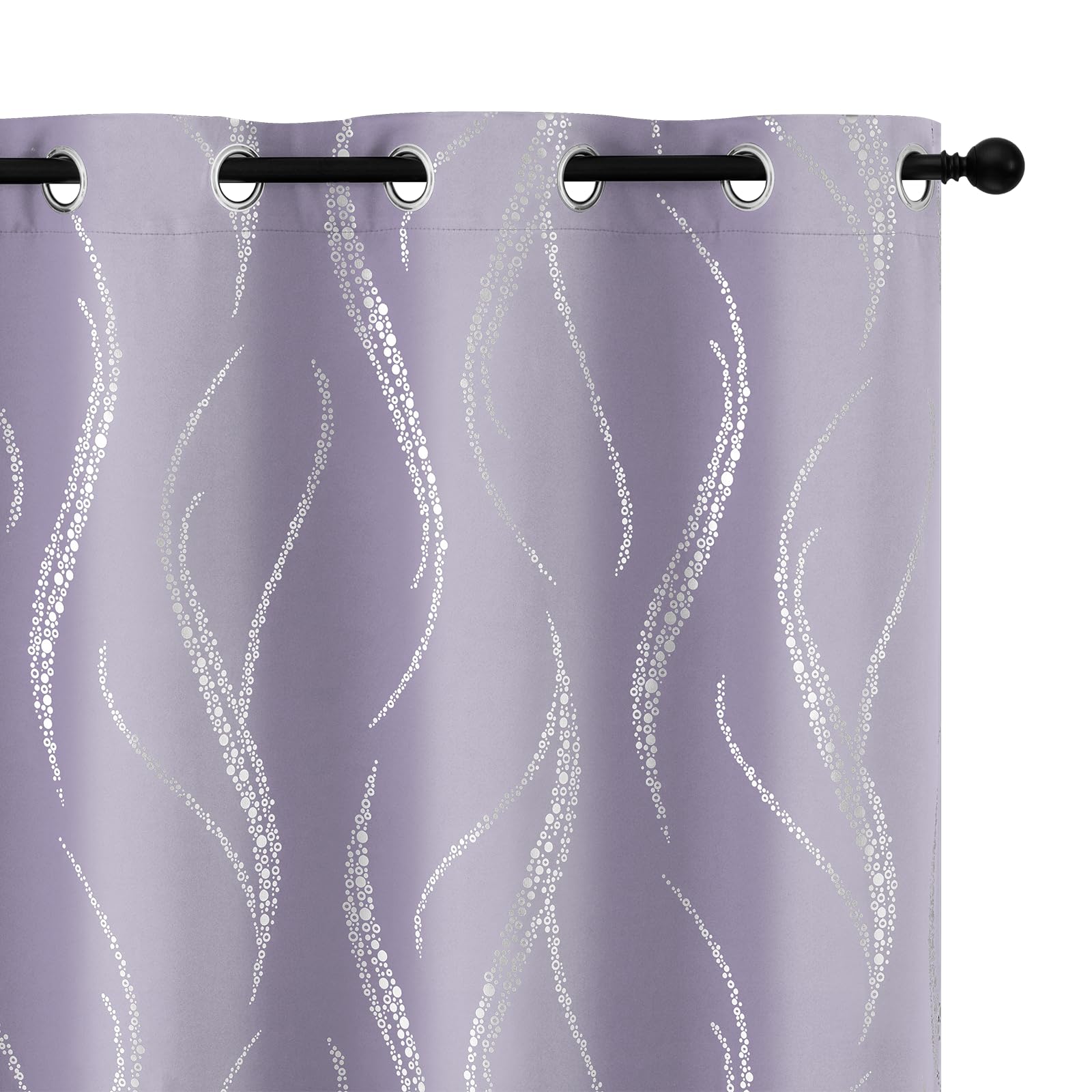 Yakamok Room Darkening Curtains 84 Inches Long 2 Panels for Living Room Thermal Insulated Blackout Drapes with Dots Silver for Bedroom, Grommet Top (42W x 84L Inch, Set of 2, Lilac)