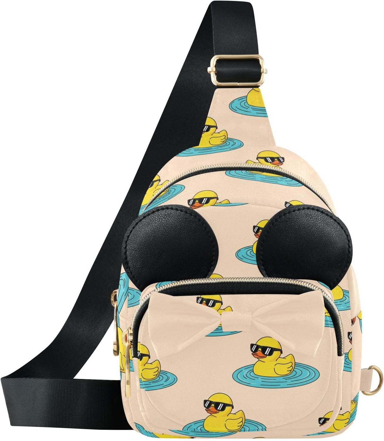 Rubber Duck Kids Sling Bag for Girls, 3.1x7.5x5.7 In | Crossbody Fanny Pack, Toddler Purse, Cute Sling Belt Bag with Ears, 2L Small Shoulder Chest Bag for Travel