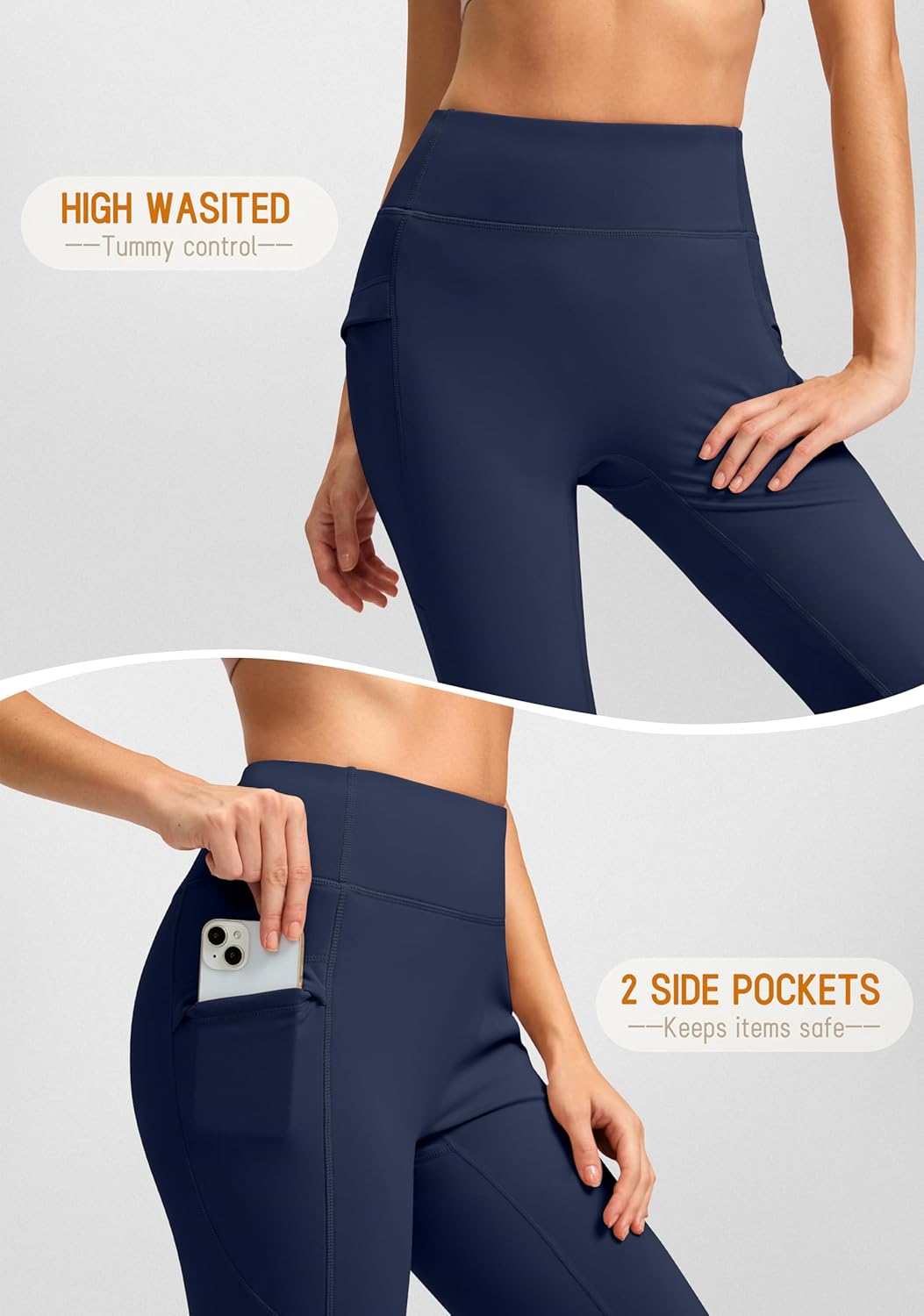 Women's Fleece Lined Pants with Pockets High Waist Thermal Flare Leggings Hiking Yoga Pants for Winter Cold Weather - Image 4