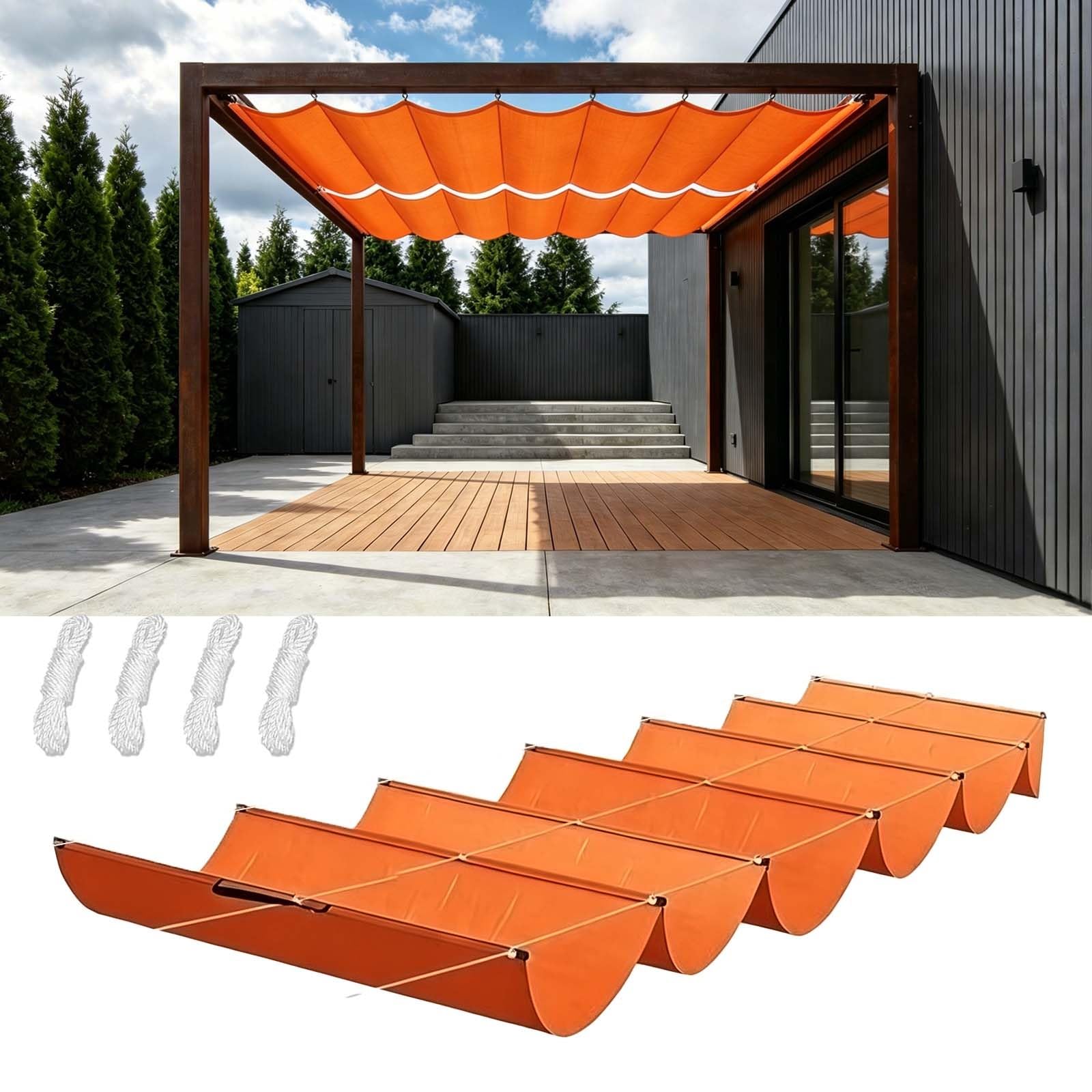 Toile ombrage vague rétractable orange 125x480 bâche toit et pergola