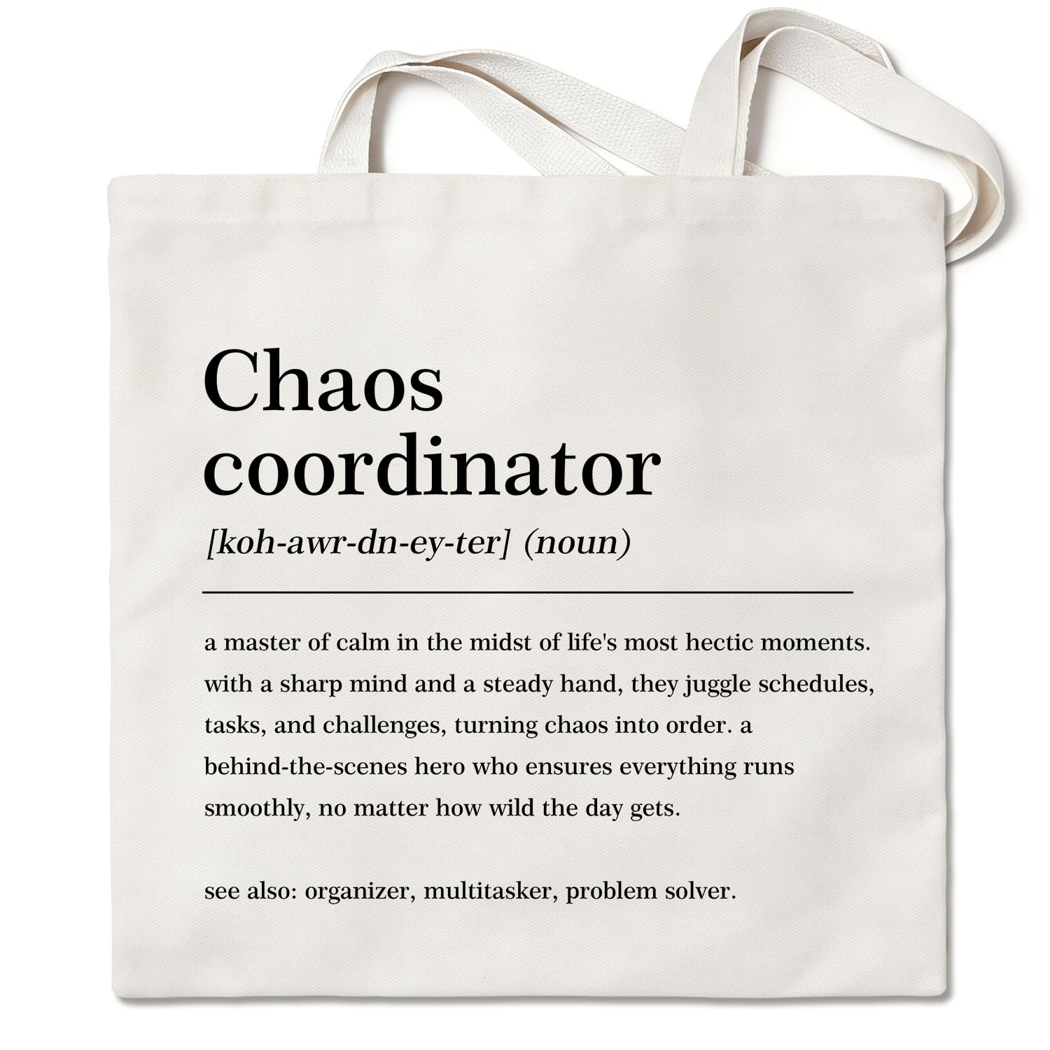 Chaos Coordinator Canvas Tote Bag Appreciation Gift for Teacher Coworker Manager Large Reusable Shoulder Bag for Shopping Work