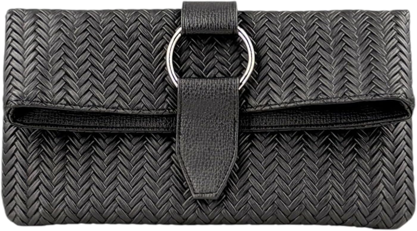 Evening Clutch Bag for Women, Sequin/Patent Leather/Woven PU Leather Clutch with Metal O-Ring Buckle Closure