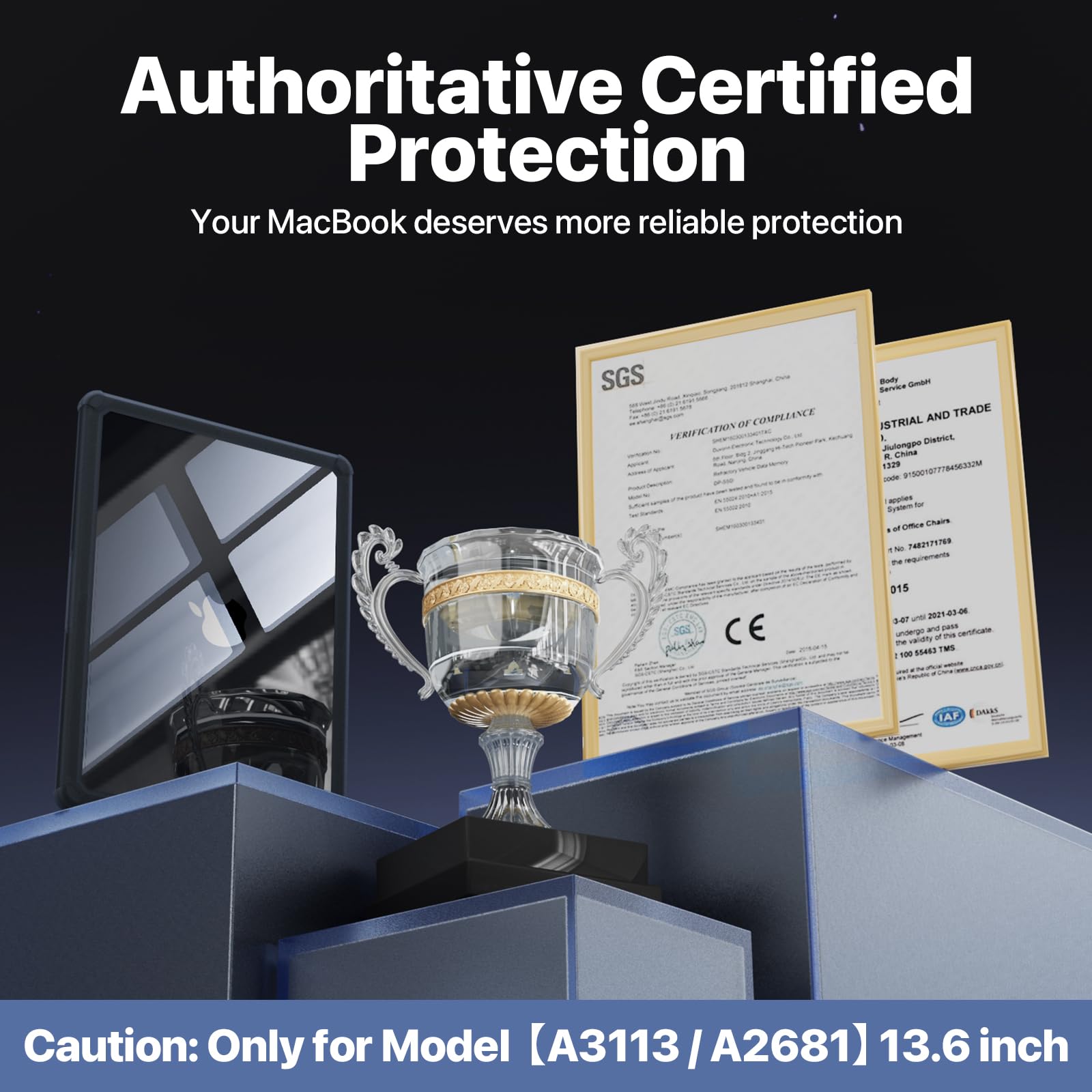 Soonjet Custodia per MacBook Air 13" | M5 M4 M3 M2 2026-2022 13.6'' | Profi ShockBumper | Protezione contro le cadute militare | Cover rigida trasparente | Nero cristallo