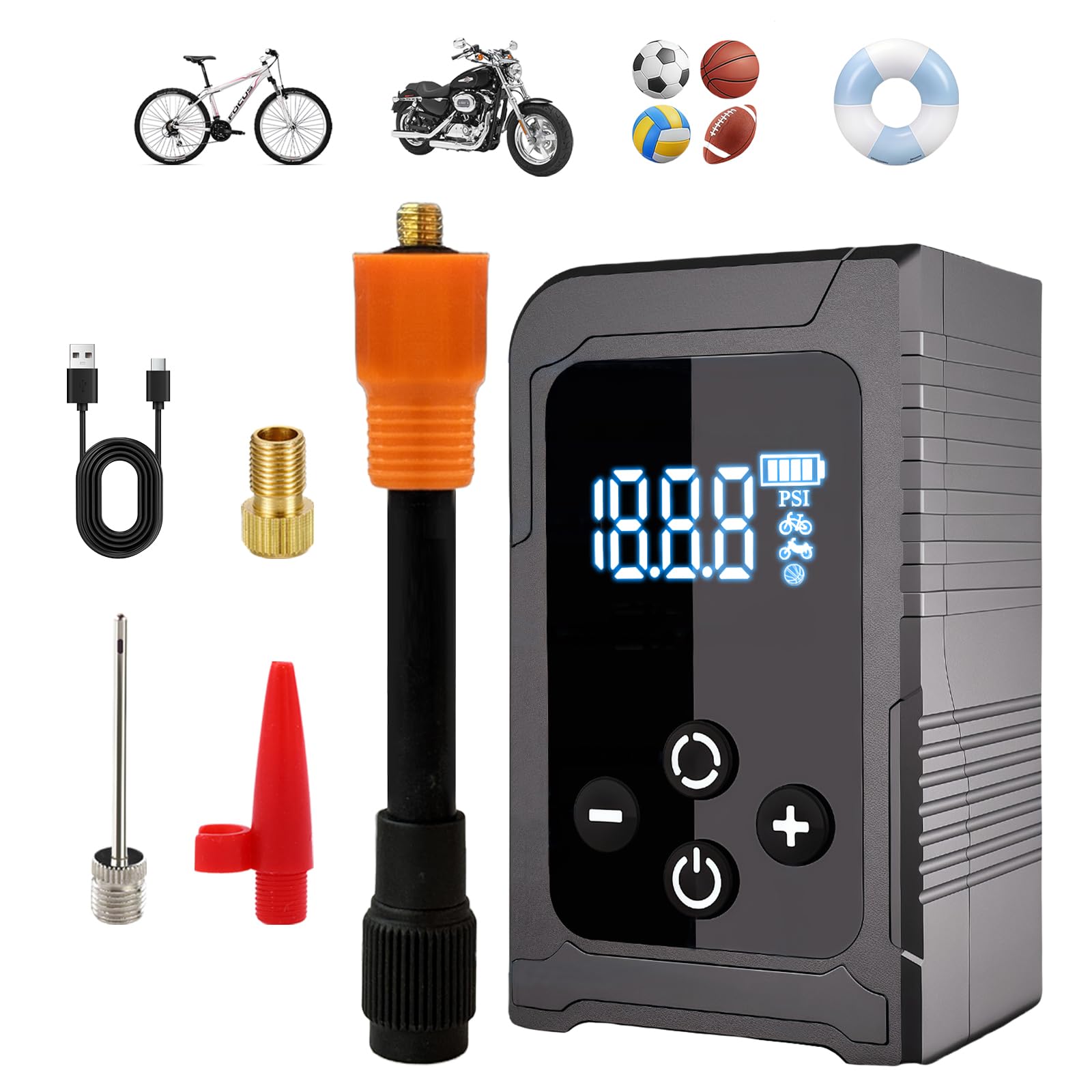 Compresor Aire Portatil, 150PSI Inflador Ruedas Coche, Bomba de Bicicleta, Mini Bomba de Aire Bicicleta Electrica, con Pantalla LCD Digital y Linterna LED, para Coches, Motos