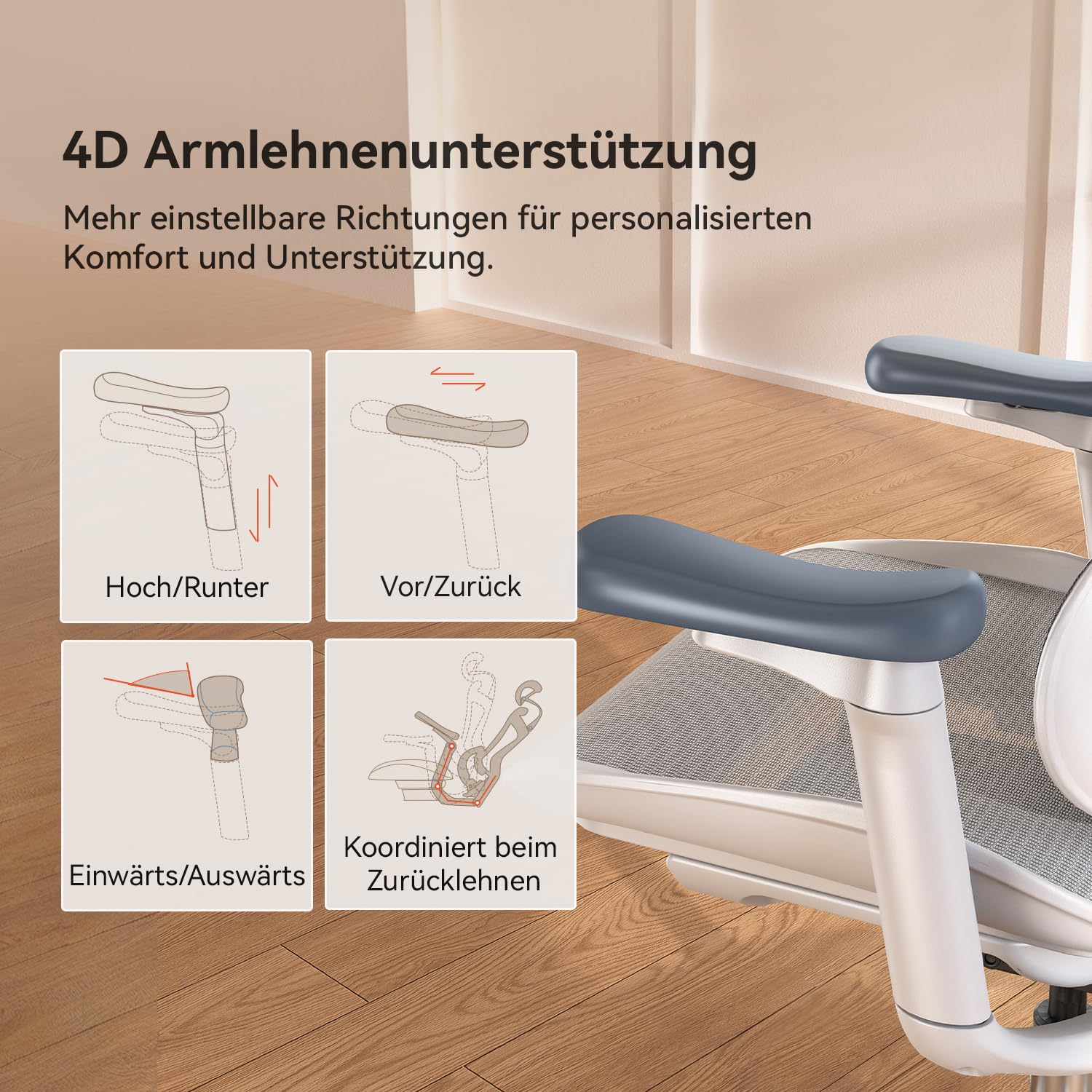 SIHOO Doro C300 Ergonomischer Bürostuhl mit ultraweichen 3D-Armlehnen, dynamischer Lordosenstütze für den Homeoffice-Stuhl, Verstellbarer Rückenlehne