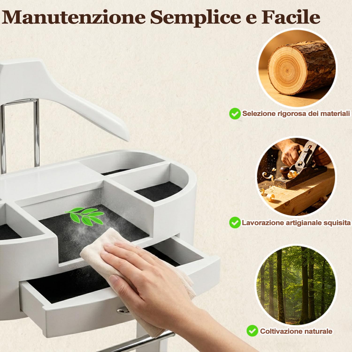 Servo Muto da Camera Moderno in Legno, Indossatore Appendiabiti，Bianco