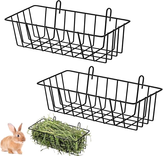 Foto 6 de 8 de 2 Comederos de Heno de Metal para Conejo, Soporte Colgante para Heno