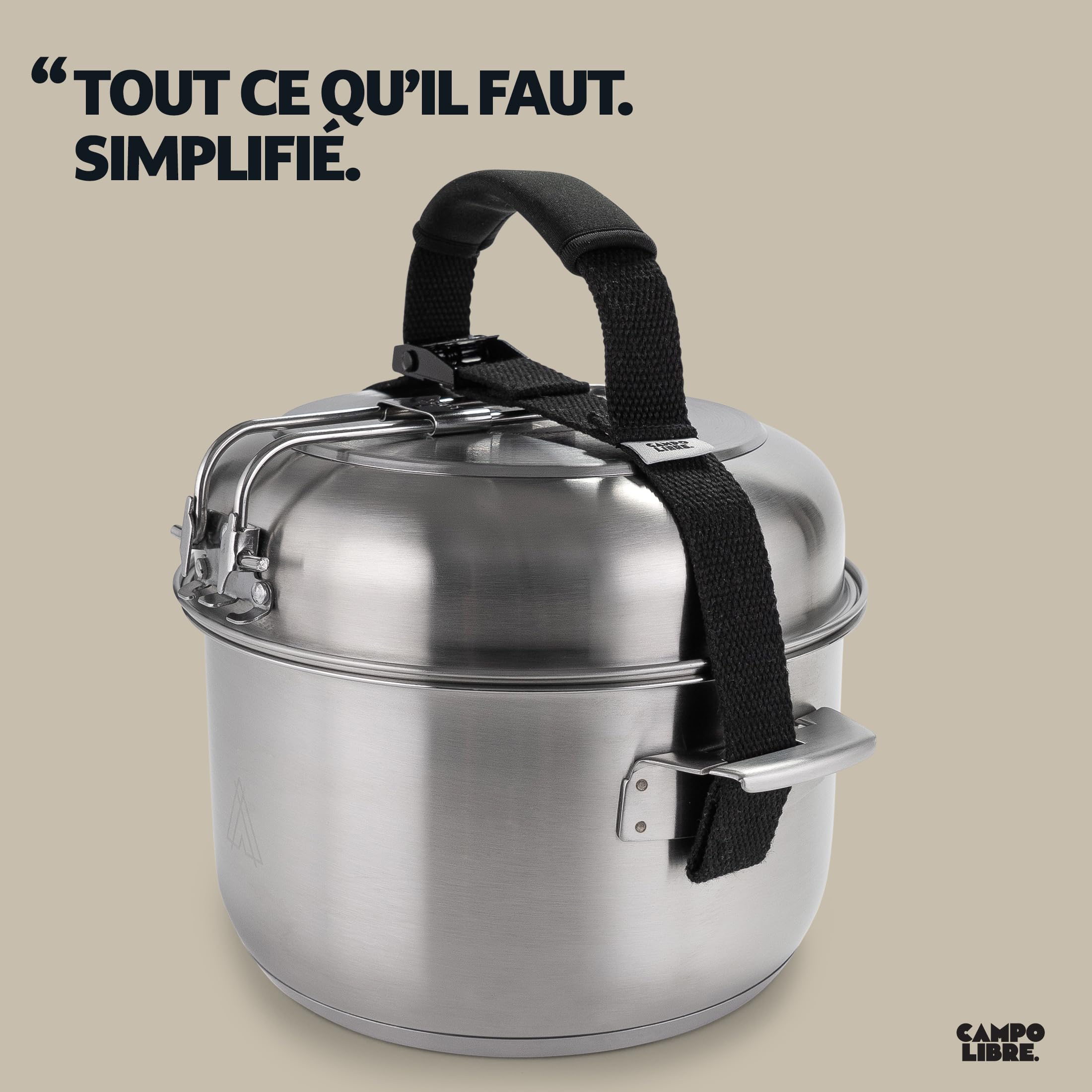 Campo Libre.® Enzo Kit de Casserole Camping – Set de Casseroles et Poeles INOX Durable, Technologie ProCore, Induction, Gaz, Batterie Cuisine INOX Extérieure, Design Compact Empilable
