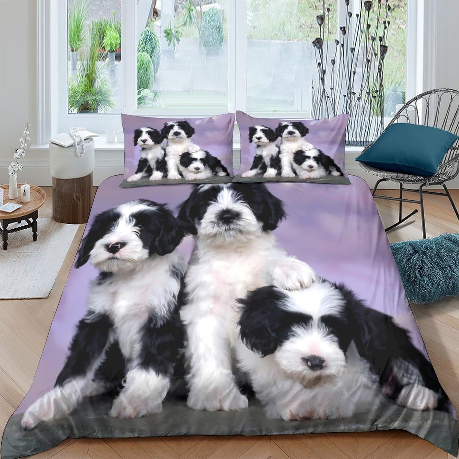 Ctjqhvkz Style-3 3D Printed Puppy Friends Fitted Sheet Microfiber Soft Non-Slip Dog Trio Bed Cover For Bedroom Guest Room Decor Single（135X200cm）