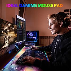 AIMSA RGB Mouse Pad LED Gaming Mouse Pad with 14 Lights Modes, Non-Slip Rubber Base Computer Carpet Desk Mat for PC Laptop (35.4 x 15.8 inch) Colorful Ink Starry Sky