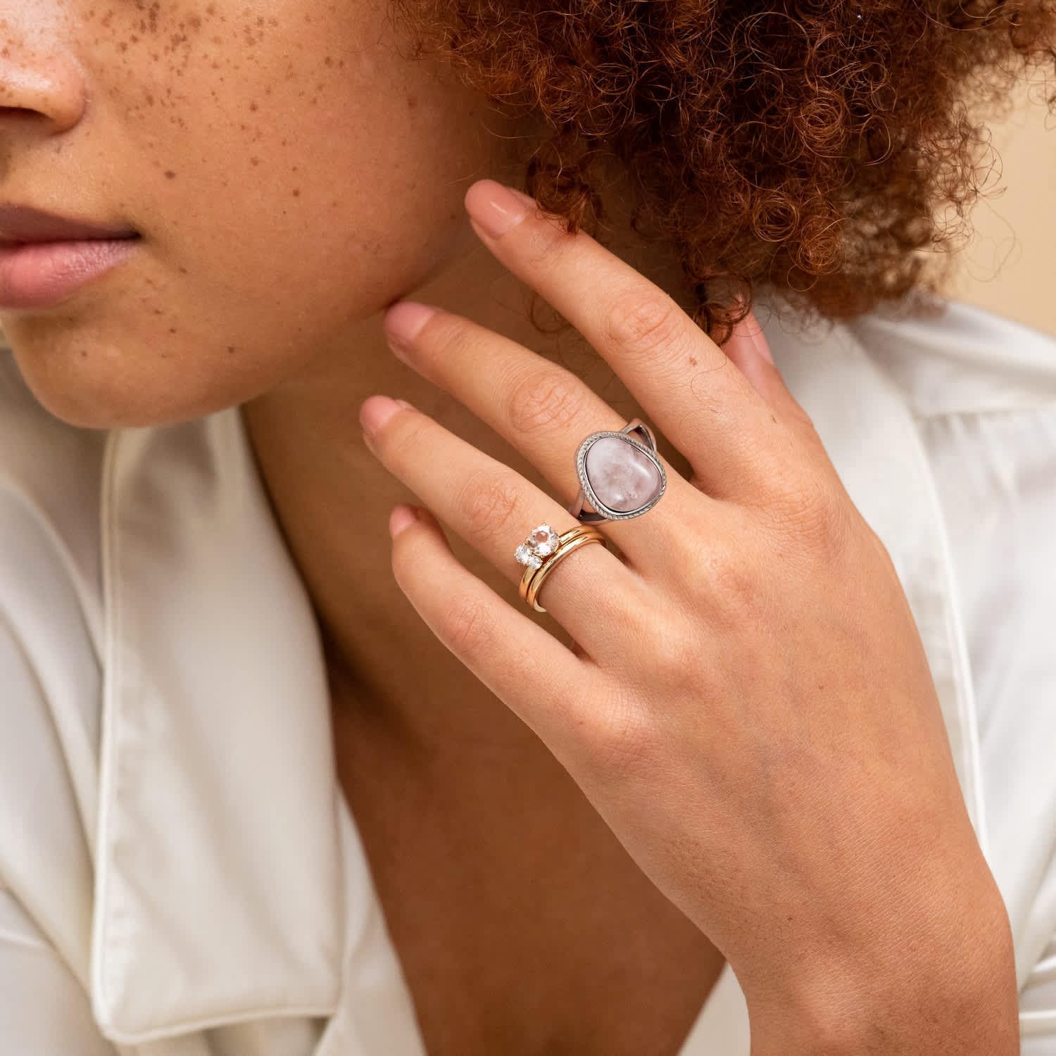 Turquoise Ring/Rose Quartz/Black onyx Ring for Women,Stainless Steel Silver Band Boho Rings Jewelry - Image 4