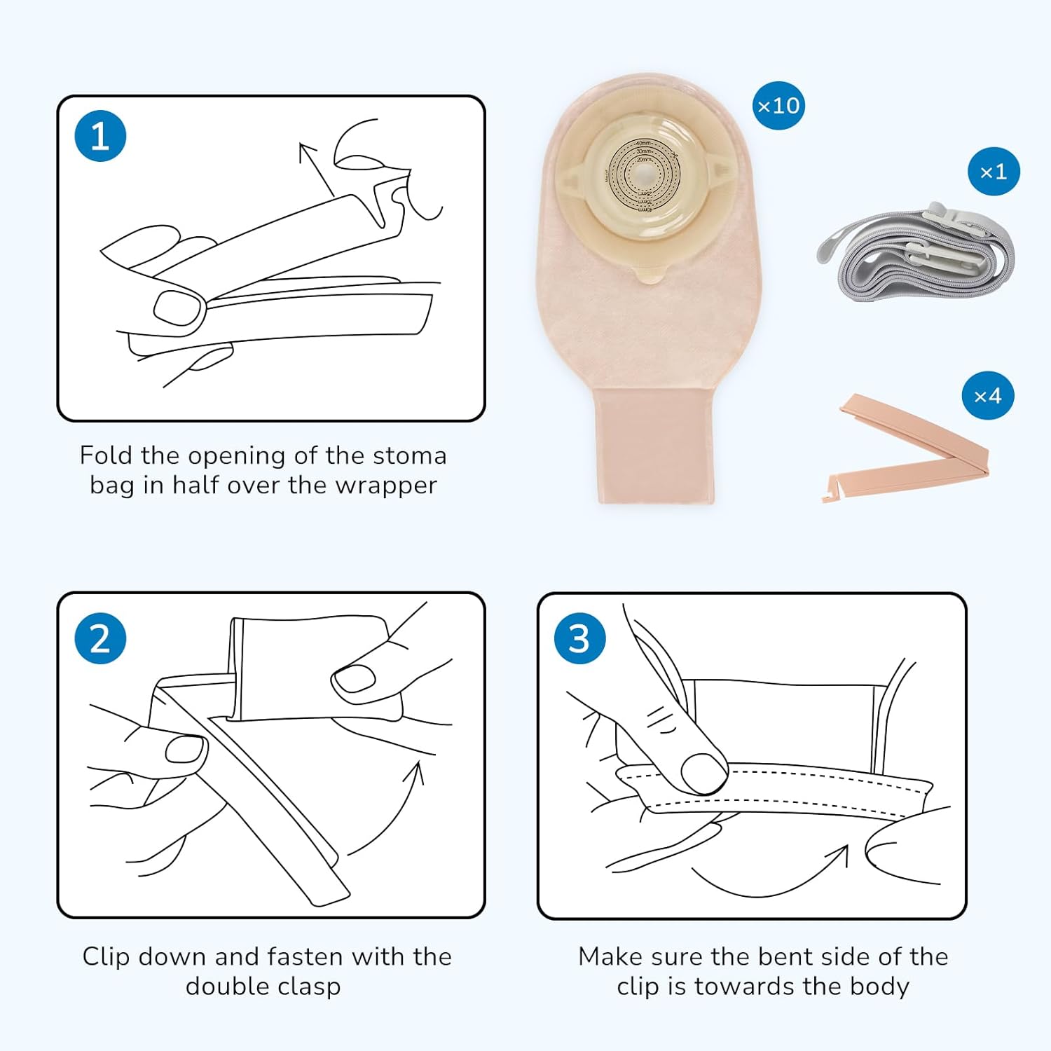 10 PCS Colostomy Bags, Ostomy Supplies, One-Piece Convex Ostomy Bags with a Waistband for Uneven Skin/Deep-Seated Areas Stoma, Cut-to-Fit, Max 45 mm