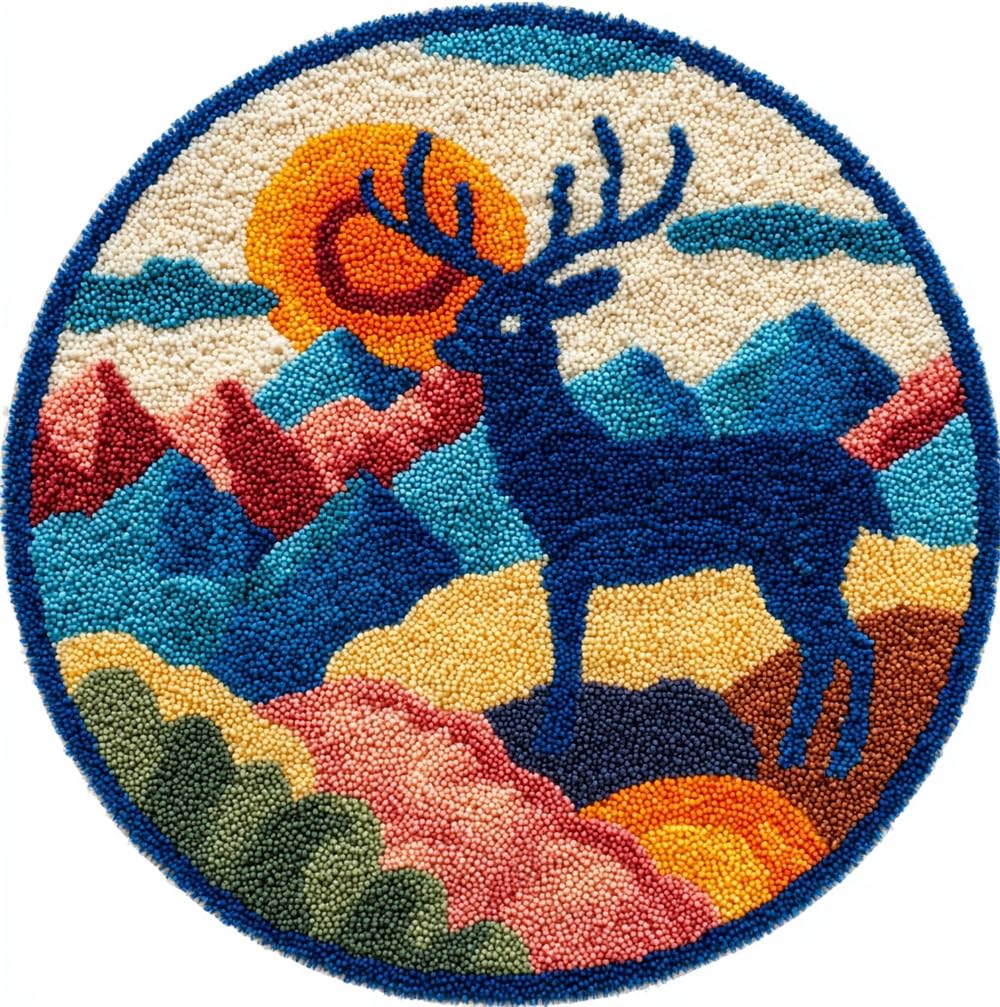 kitphoenix Latch Hook Rug Kit, The Deer Under The Mountain