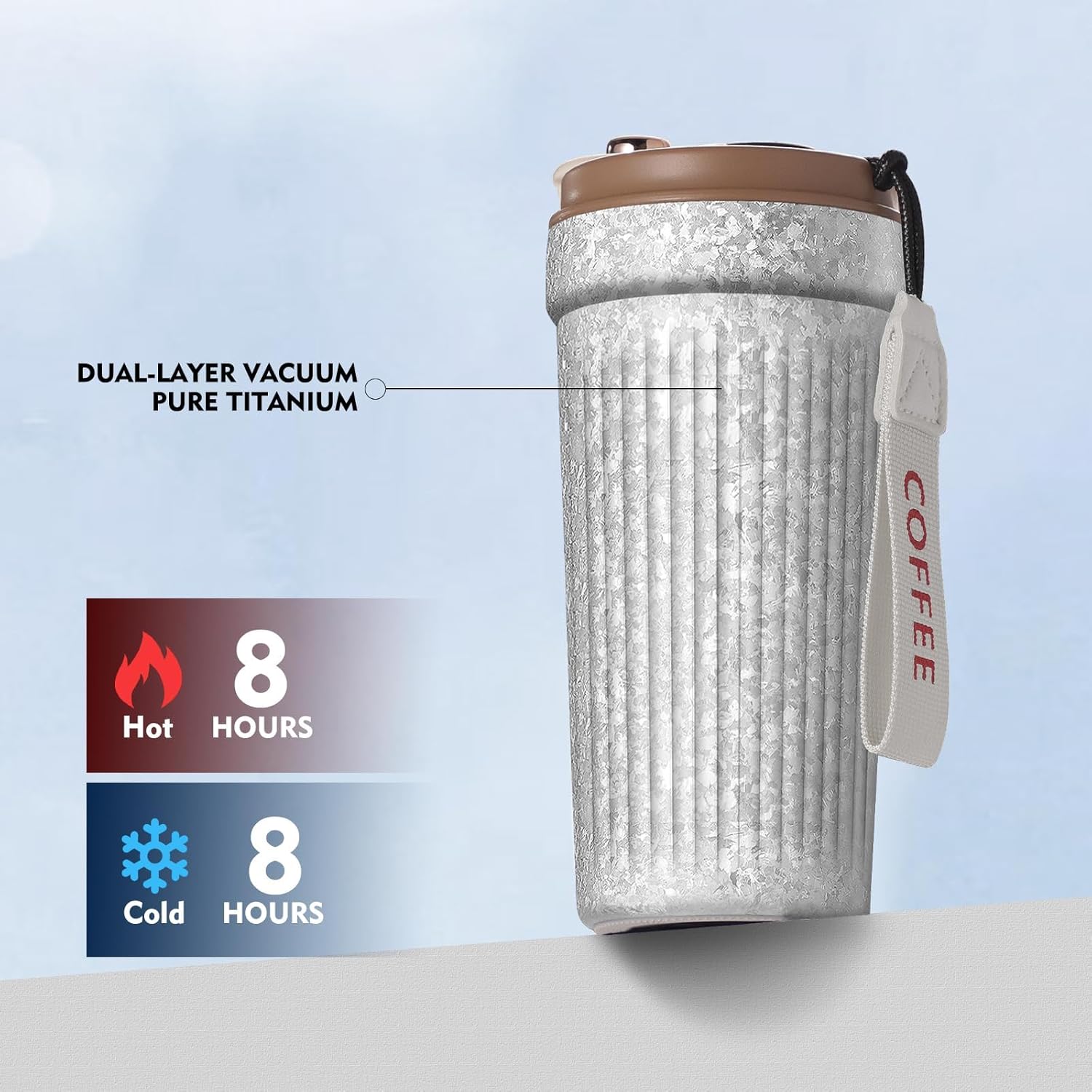 Titanium Travel Coffee/Water Cup,17oz, Leak-Proof Lid Vacuum Insulated Cup for Hot/Cold Drinks - Keeps Coffee, Tea, Beer Temperature | Gift Box Ready (Silver) - Image 3