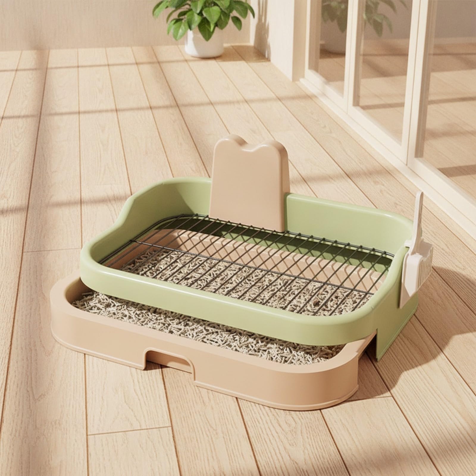 Toilette per Cani con Cassetto Ordinato Paraspruzzi, Vassoio Igienico con Griglia, Lavabile, Lettiera per Cani Paletta, Casa, Cuccioli, Verde