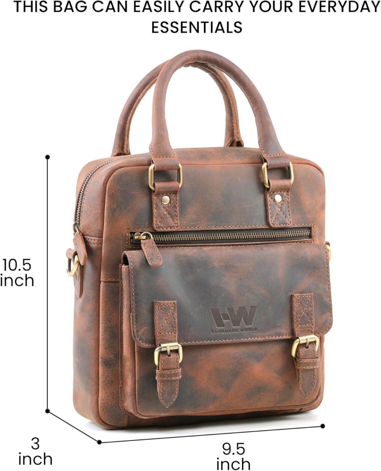 Handmade World Small Leather Messenger Tablet Sling Bag For Men 'The Dune' 11 inch Tablet Bag For Work Business Travel Crossbody Shoulder Purse