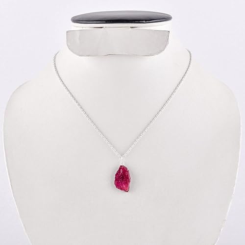 Miniatura 4 de Natural Raw Pink Ruby Rough Gemstone Handmade Dainty Pendant Necklace for Women Healing Crystals July Birthstone Birthday Gift for Her Silver Plated