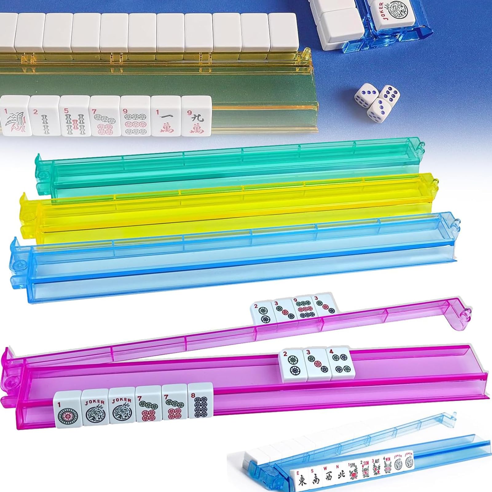 Mah Jongg Racks - Poussoirs Transparents Pour Supports De Mahjong, Ensemble De 4 Plateaux De Rangement En Carreaux Acryliques Pour Train Mexicain, Dominos Et Plus Encore 18,7 X 3,2 X 1,2 Pouces