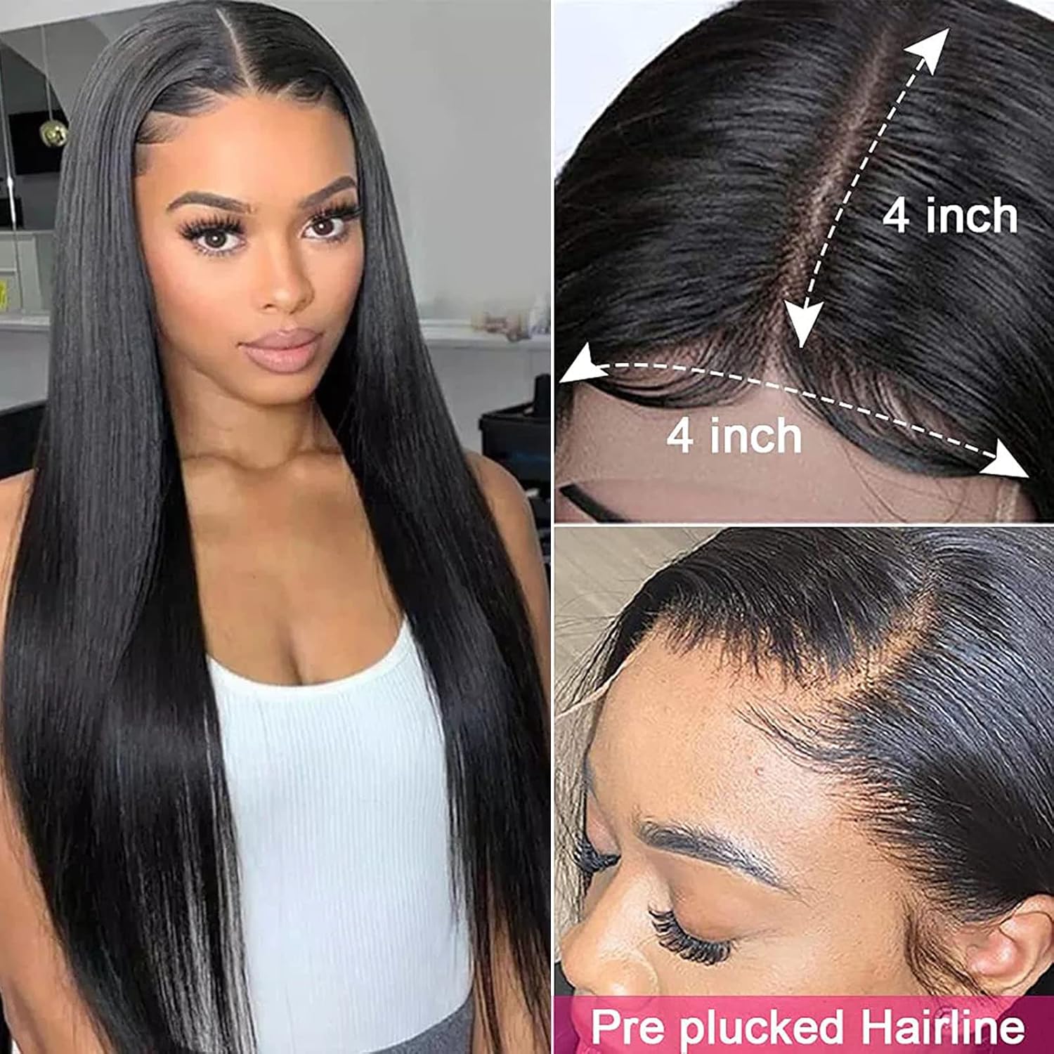ZILING 22 Inch Straight Lace Front Wigs Human Hair 4x4 Lace Closure Wigs for Black Women 200 Density Wear and Go Glueless Wigs Human Hair