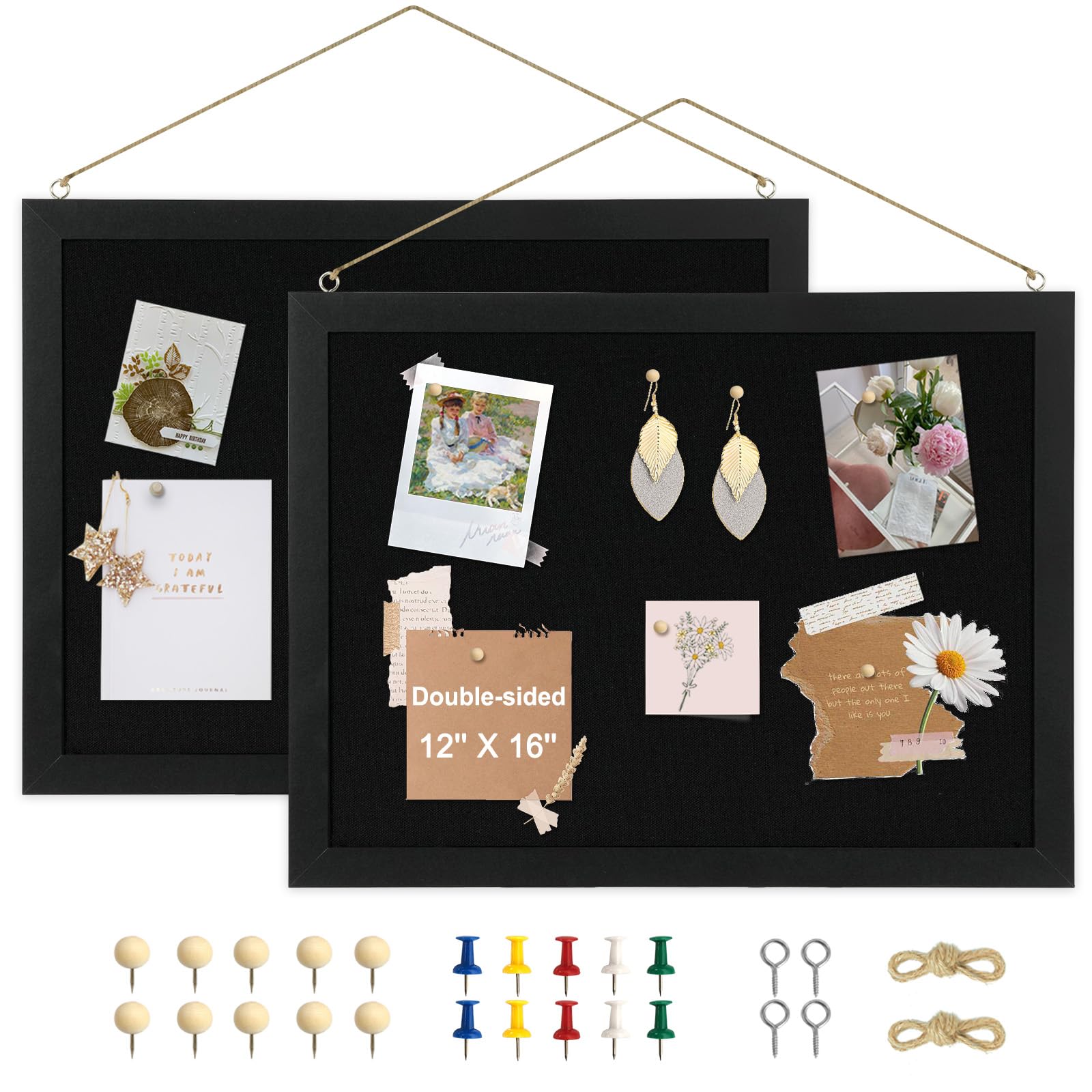 AMUSIGHT 2-Pack Double-Sided Wood Framed Cork Board with Linen, 16" x 12" — image 1