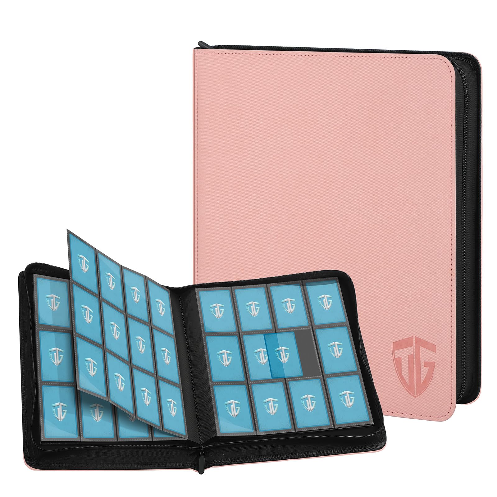 TCGUARD 12 Fächer Sammelkarten Album Reißverschluss Binder für 720 Karten | Karten Sammelalbum Ordner | Sichere seitliche Ladetaschen | Kompatibel mit YuGiOh, MTG, Sportkarten, Rosa