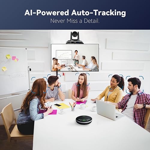 Miniatura 4 de TONGVEO Sistema de cámara de sala de conferencias 4K, cámara PTZ de seguimiento automático AI Zoom digital 5X con altavoz de 120 gran angular USB3.0