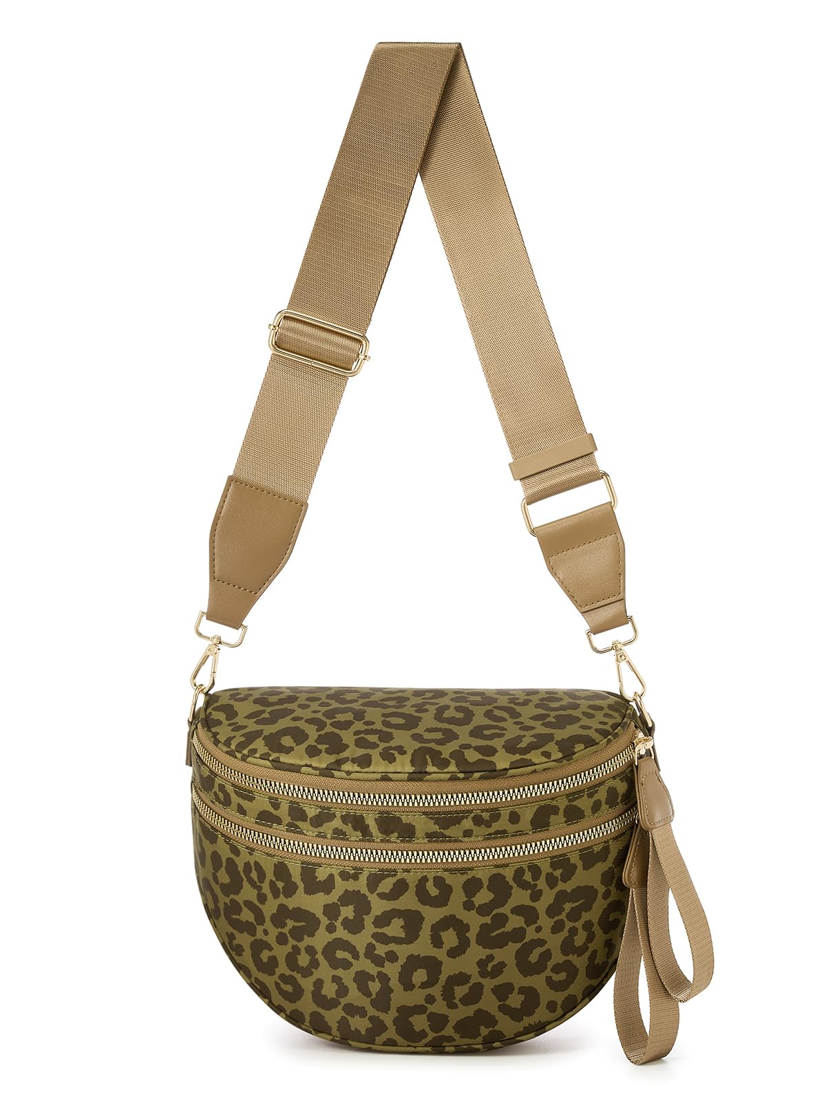 Pure Colour Crossbody Bag Bum Bag for Women,Spacious Purse Fanny Packs Belt Bag,Oversized Bum Bag (Khaki Green Leopard Bum Bag)