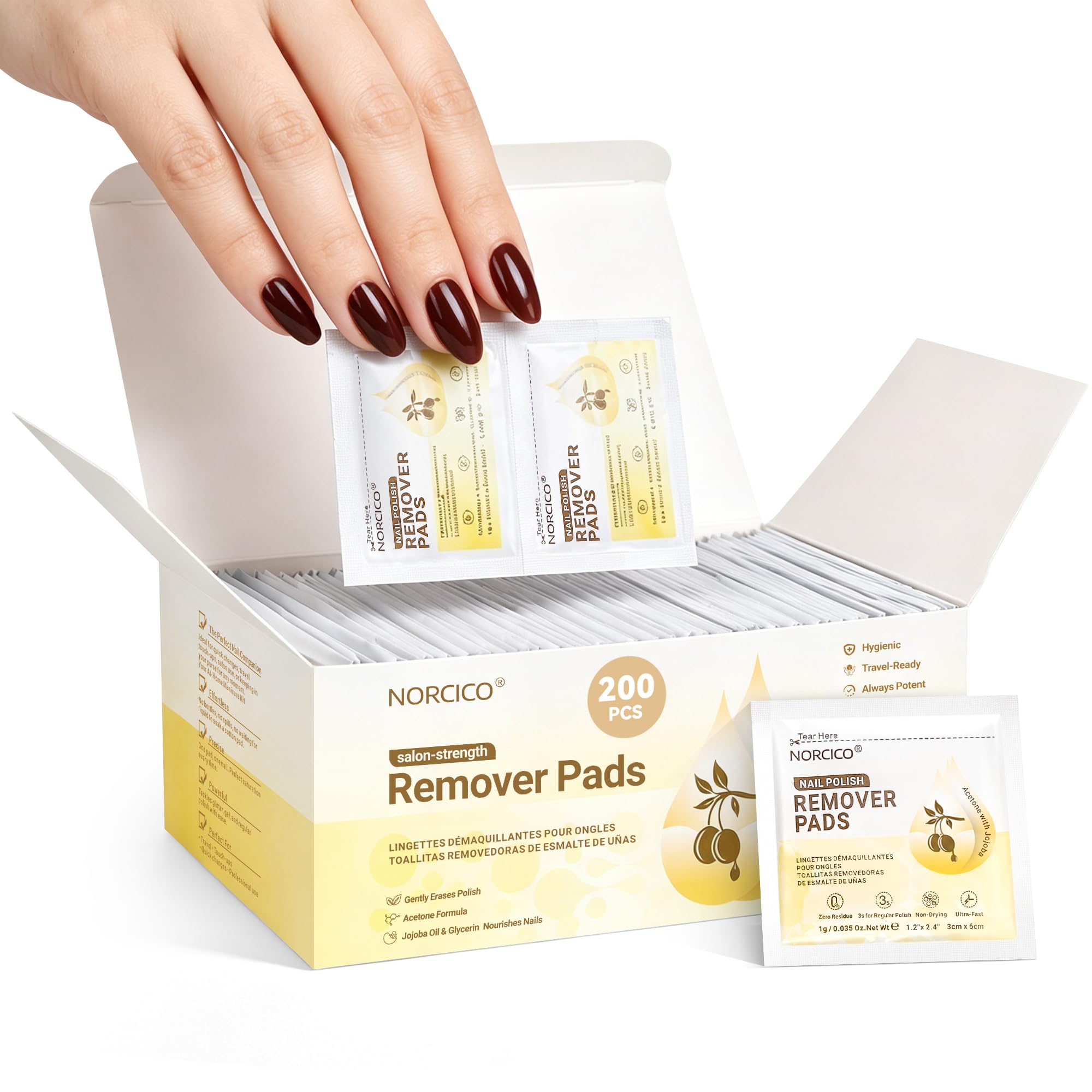 Acetone Nail Polish Remover Pads, 200 Individually Wrapped Pads
