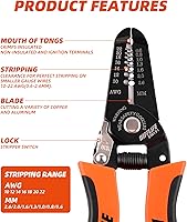 Vista 3 de Cortador pelacables de 10-22 AWG y herramienta manual multifunción, diseño de mango profesional y artesanía refinada.