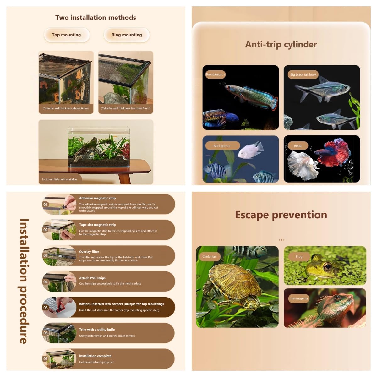 Couvercle d'aquarium, filet anti-ressort, couvercle d'aquarium transparent, filet de rechange, accessoires, facile à utiliser