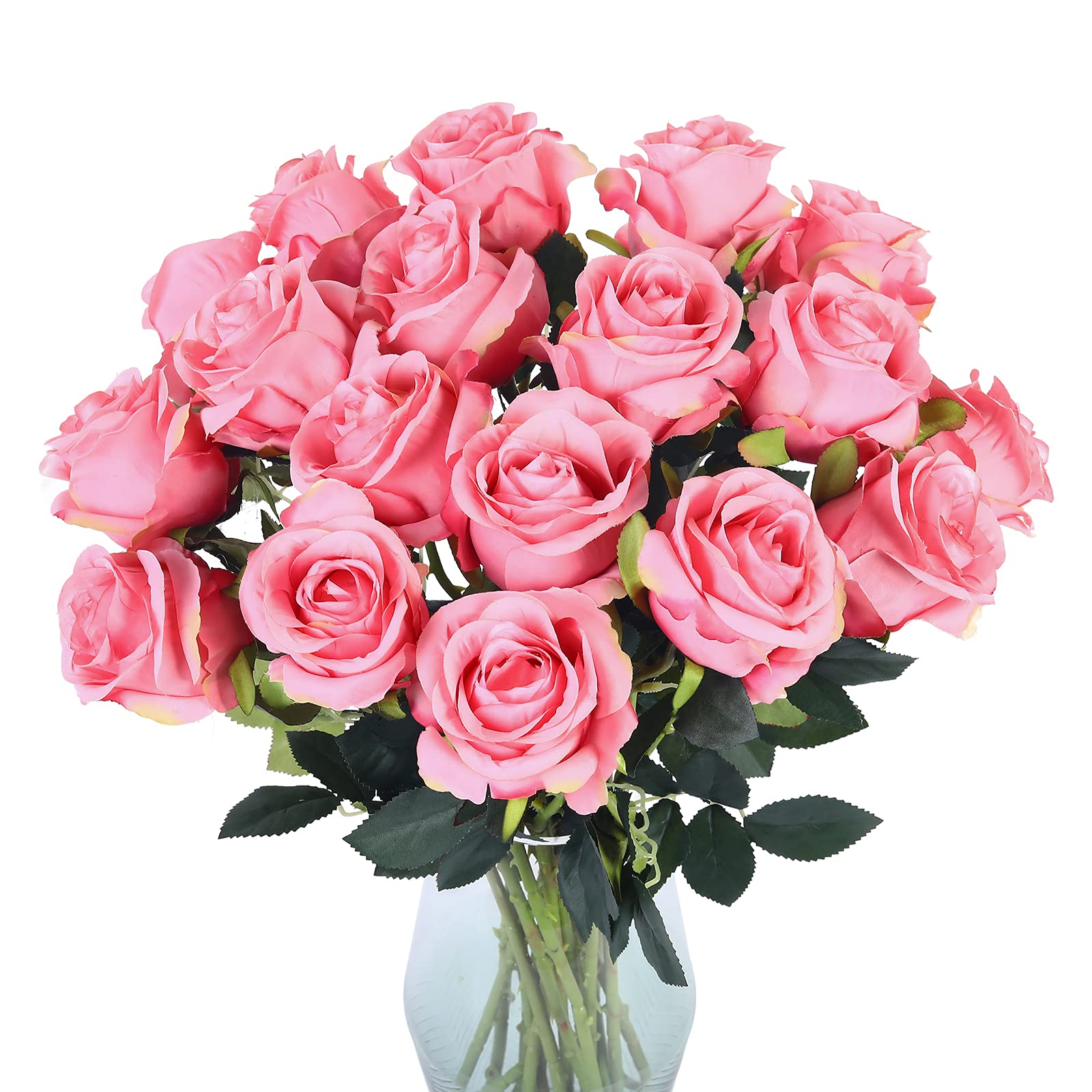 LuyueLong-Stem Artificial Silk Roses for Brides, Weddings, Home and Office Décor, Pack of 10, Dark Pink