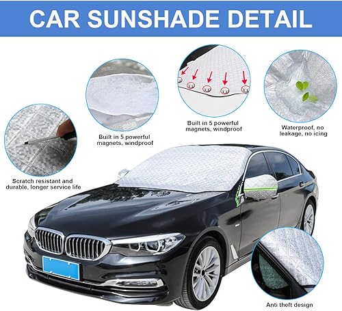 Miniatura 4 de Cubierta de nieve para parabrisas de automóvil con cubierta de espejo lateral, 4 capas de protección contra heladas de invierno para cualquier