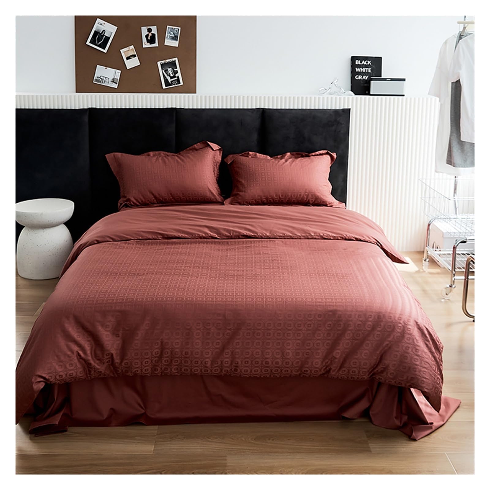 Parure de lit en Satin coton avec drap-housse et taies d'oreiller grises